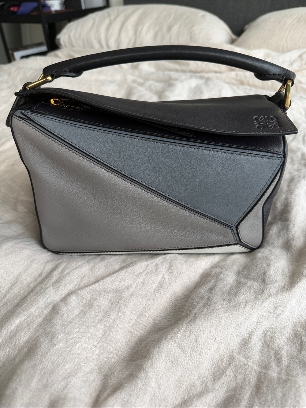Loewe Puzzle Small Shoulder Bag in Black and Grey Multitone